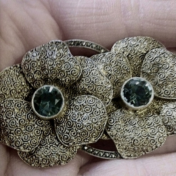 THEODORE FAYRNER ORIGINAL ART DECO 1920s STERLING SILVER .925 TOURMALINE BROOCH - Picture 4 of 9